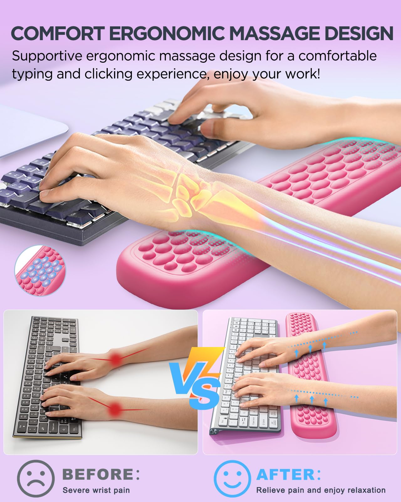 Lekvey Ergonomic Keyboard Wrist Rest, Memory Foam Wrist Support, Rose Pink