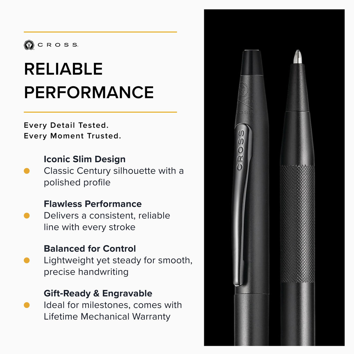 Cross Classic Century Black PVD Micro-knurl Ballpoint Pen, Black Ink