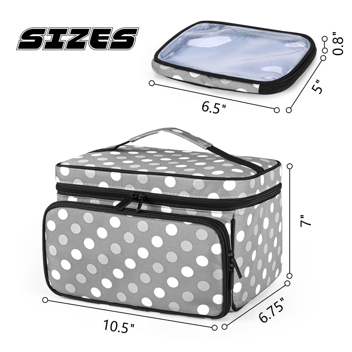 Luxja Sewing Storage Organizer with 2 Detachable Clear Pockets, Polka Dots