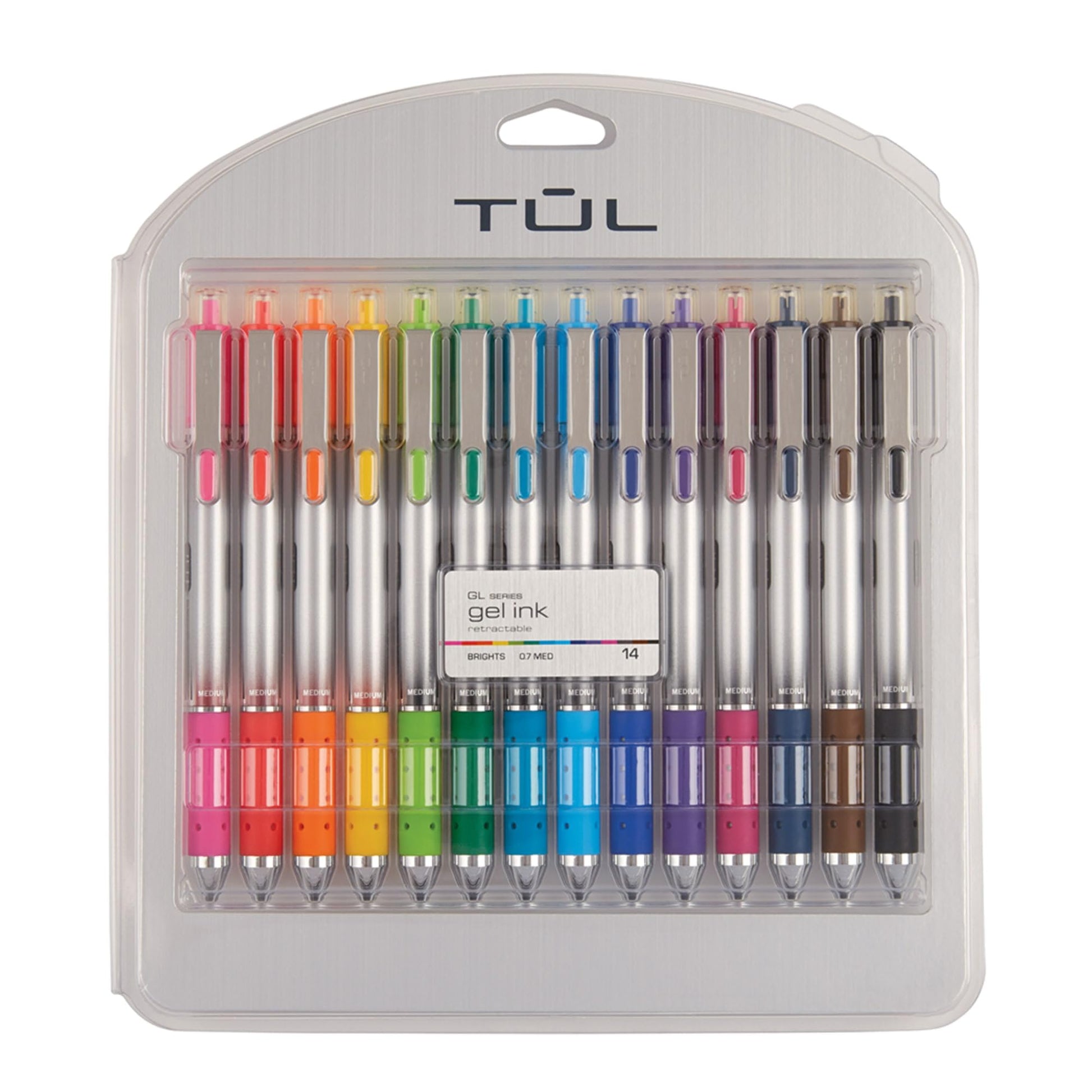 TUL® GL Series Retractable Gel Pens, Medium Point, 0.7 mm, Silver Barrel, Assorted Standard &