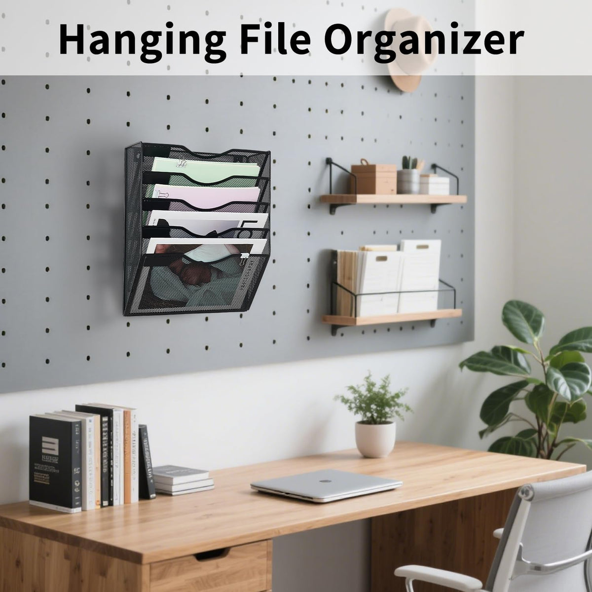 LEKETREE Wall File Organizer with Office Assorted, 5 Pockets Mesh Wall Mounted Hanging Files
