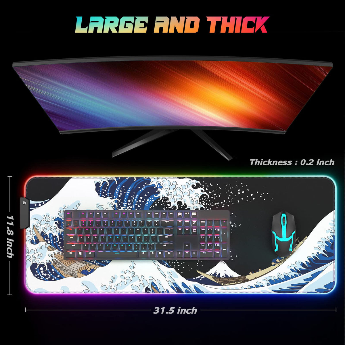 ITNRSIIET RGB Gaming Mouse Pad, Full Desk XL Extended Large Gaming Mousepad, 12 Lighting Modes 30%