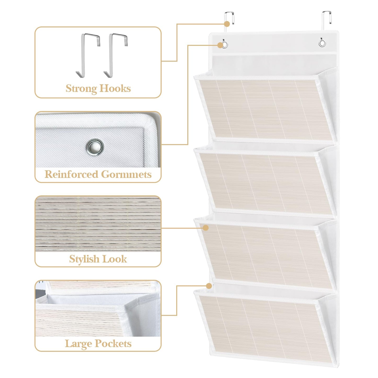 homyfort hanging wall file organizer, Over the door file folder organizer with 4 Large Bamboo