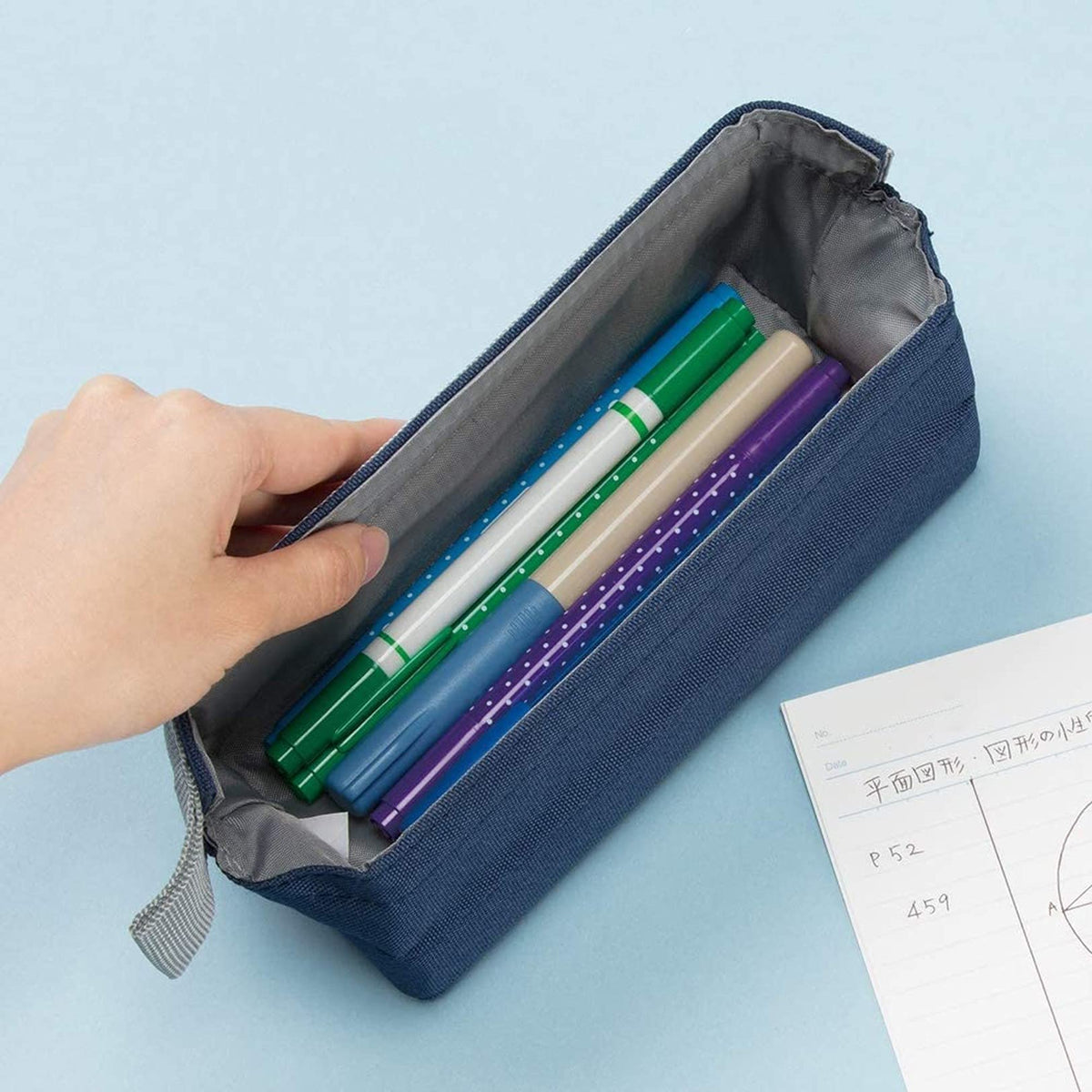 SUN-STAR Pen Case Arkno Large Capacity Pencil Holder Portable Pencil Pouch for Office Navy S1419900