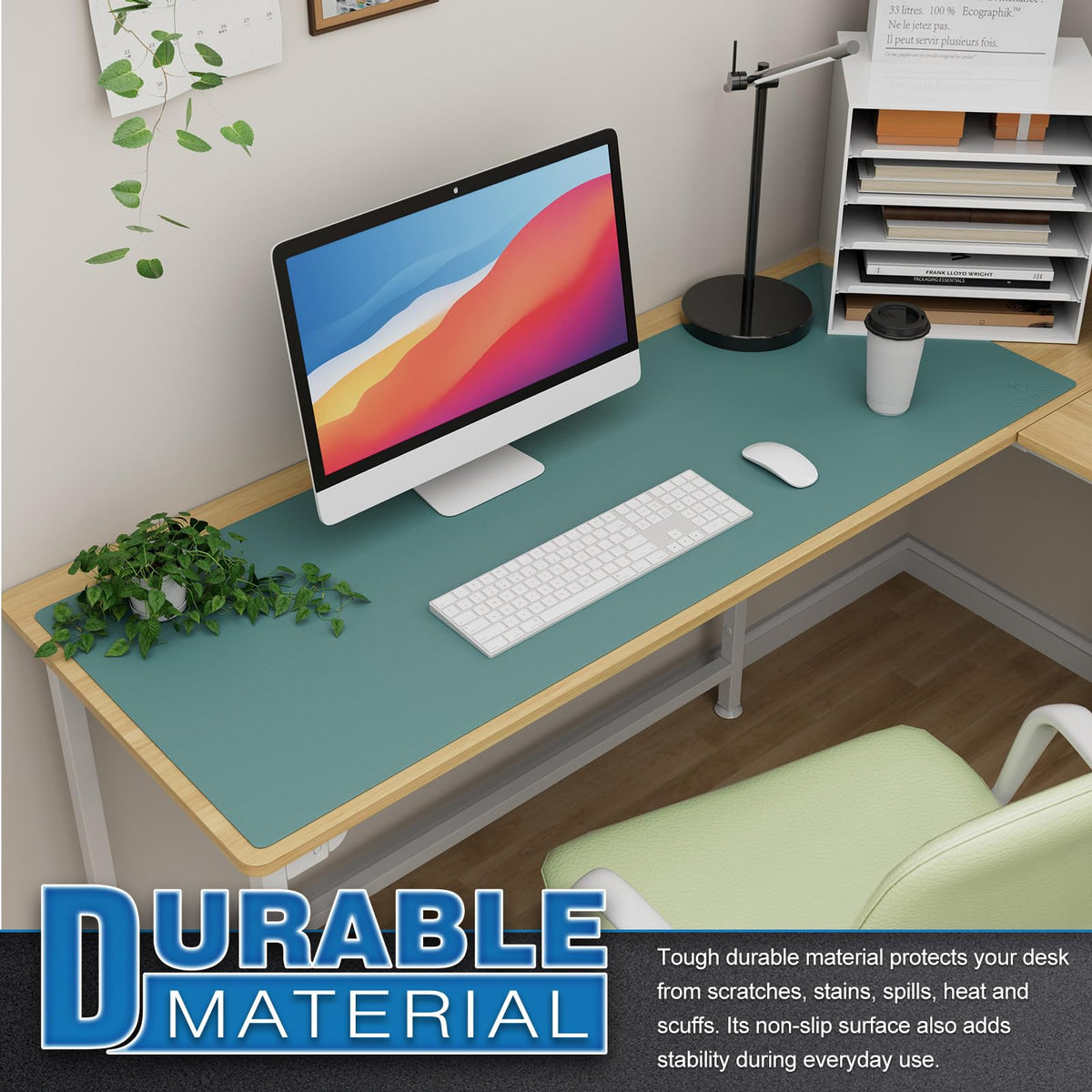 K KNODEL Extra Large Desk Mat, Leather Mouse Pad (47.2"x17", Green)