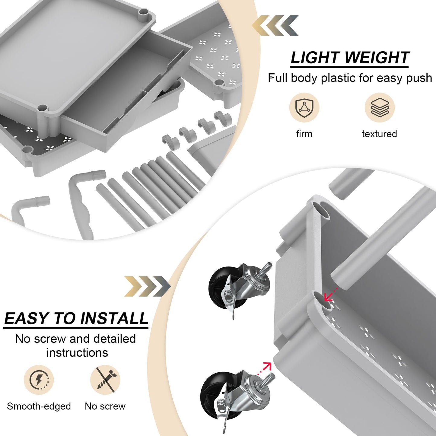 Goovilla 4 Tier Rolling Utility Cart Organizer with Removable Drawer, Grey