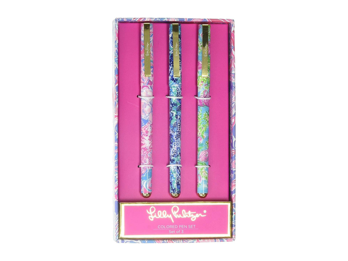 Lilly Pulitzer Women's Colored Pen Set of 3, Includes Pink/Blue/Green Ink, Viva La Lilly (Assorted)