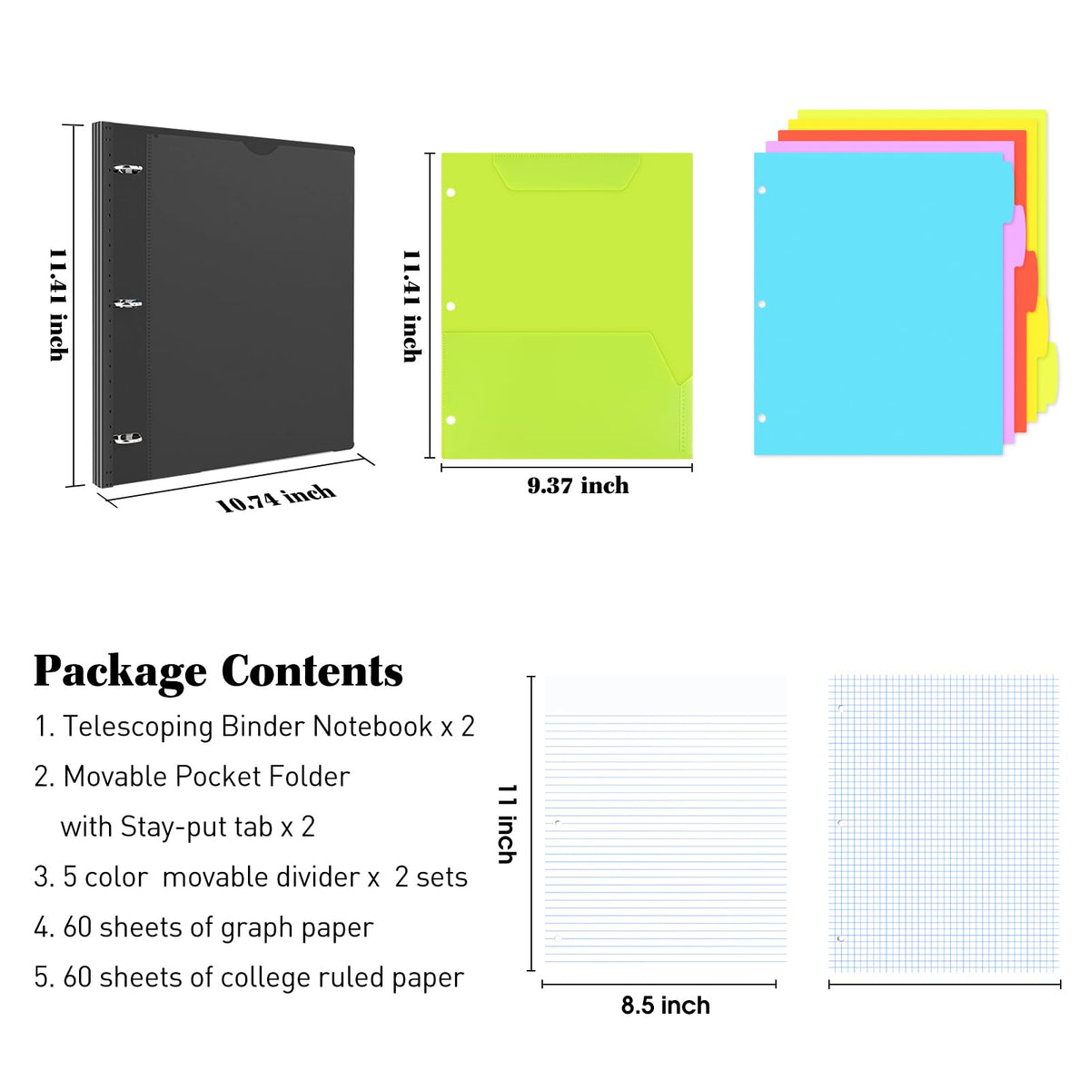 INFUN All-in-one Telescoping Binder Notebook - 2 PCS- Refillable 3 Ring Notebook Binder with 1