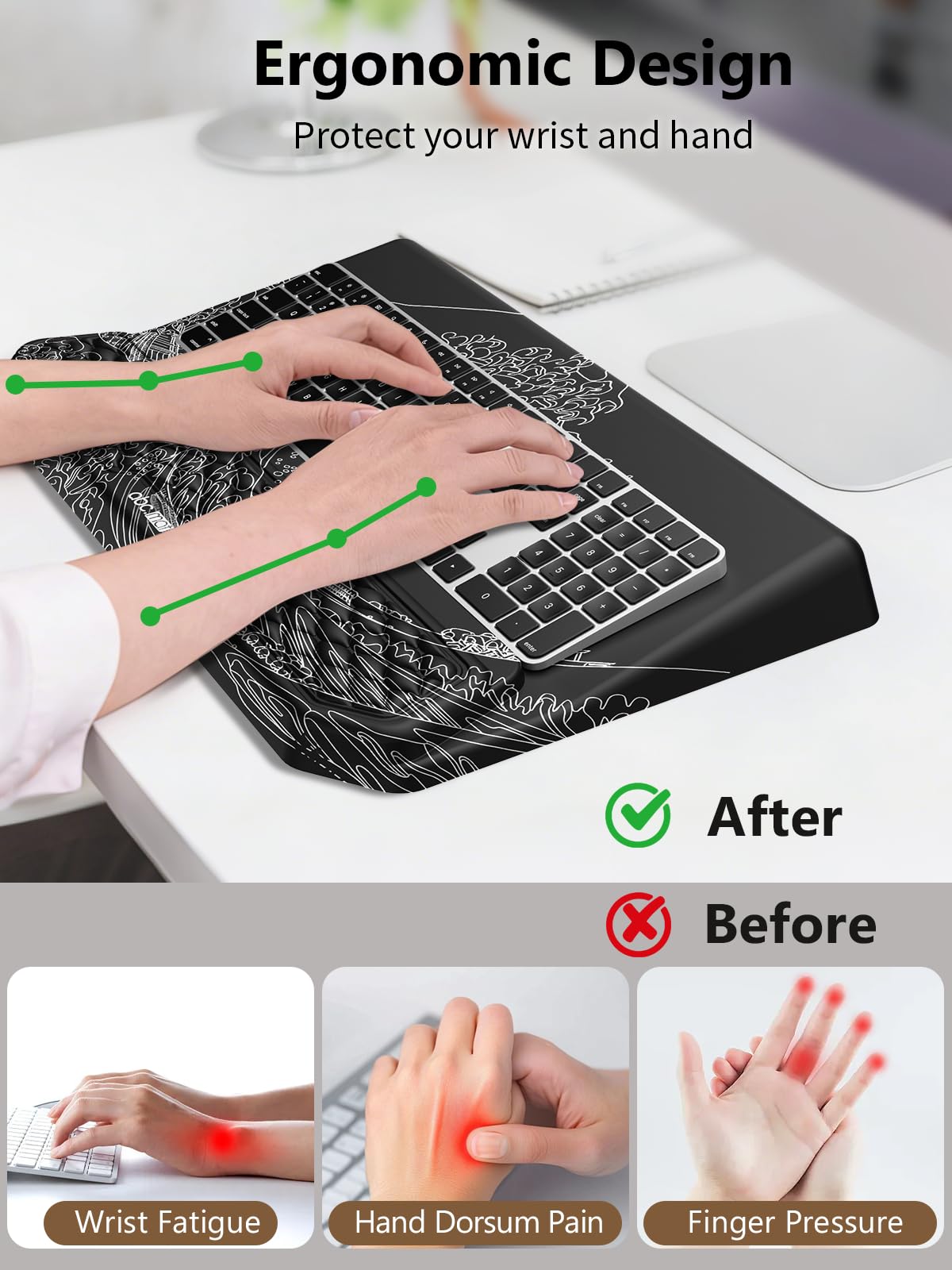 2-in-1 Ergonomic Keyboard Stand with Wrist Rest, Kanagawa Wave