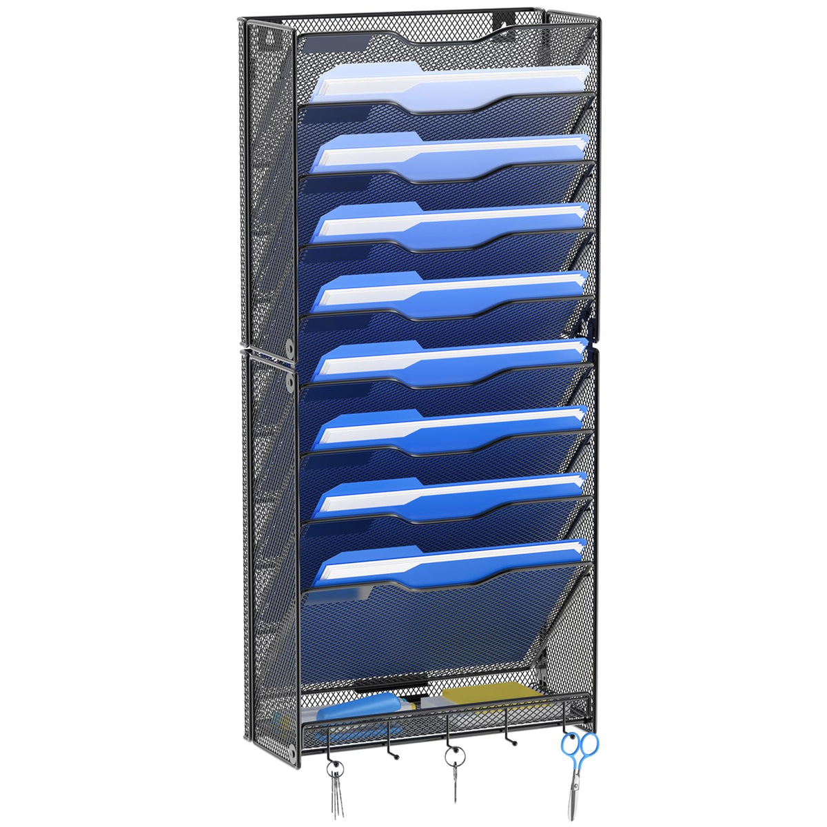 OUTWOLF 10 Tier Hanging Wall File Organizer Wall Mount Paper Document Folder Holder with Hooks for