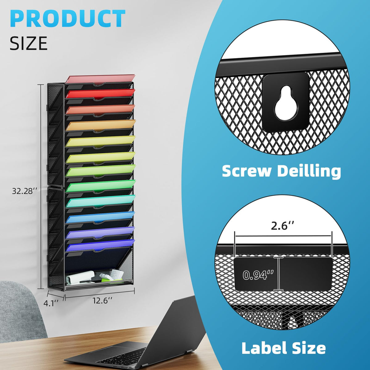 Marbrasse Wall File Holder 13-Tier Hanging Wall File Organizer, for Papers, Files Clipboard &