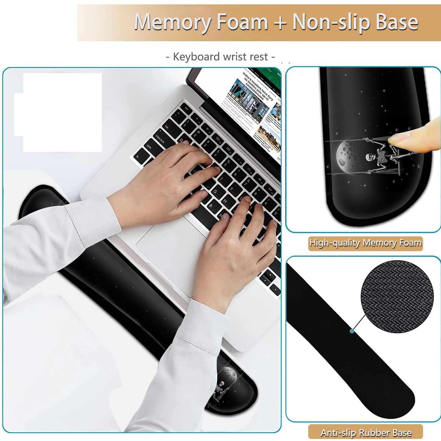 Keyboard Wrist Rest and Mouse Pad Wrist Support Set, Ergonomic Gel Mouse Pad Wrist Rest with