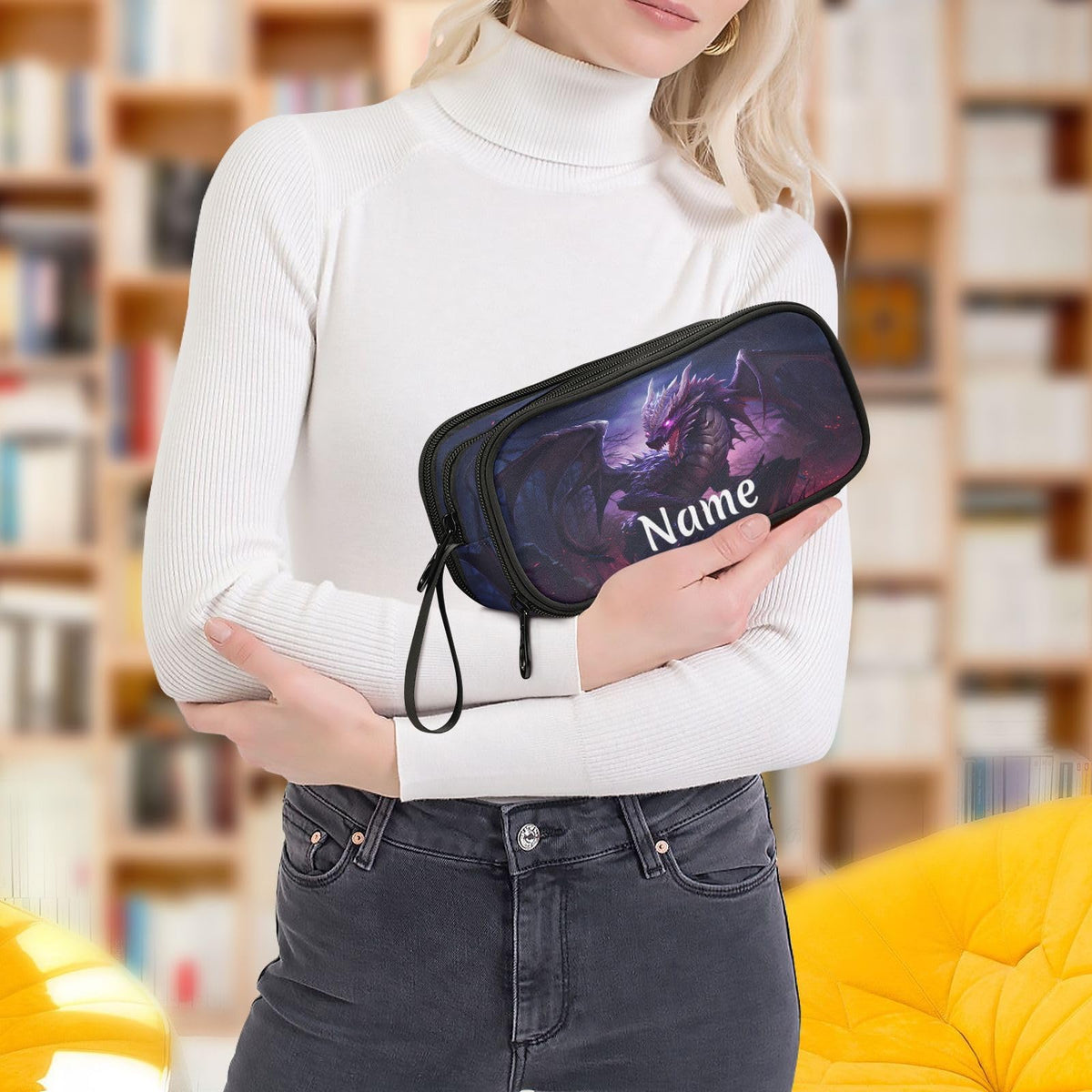 BOENLE Custom Dragon Purple Pencil Case Box Boys Girls Personalized Name Large Pencil Pouch