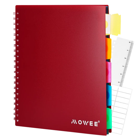 MOWEE Spiral Notebook - 5 Subject Notebook, College Ruled Notebook With Dividers Pocket, Tabs