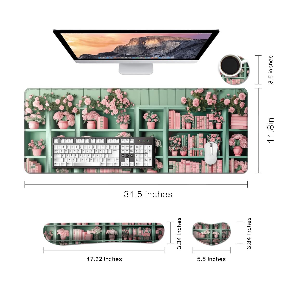 MIBITRI Keyboard Mouse Pad Set, Extended Gaming Mouse Pad+Ergonomics Keyboard Wrist Rest Support
