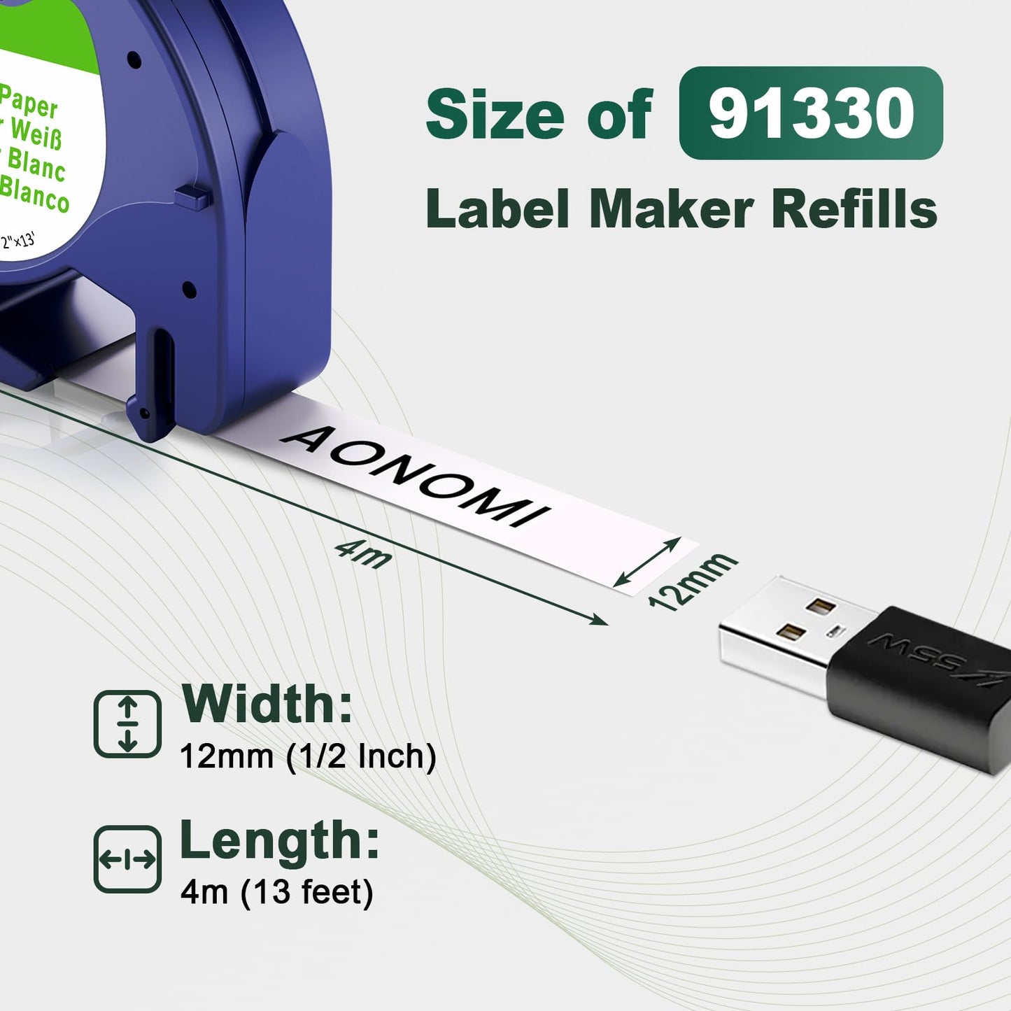 AONOMI 8-Pack Replace for Dymo Letratag Refills White Paper 12mm x 4m 91330