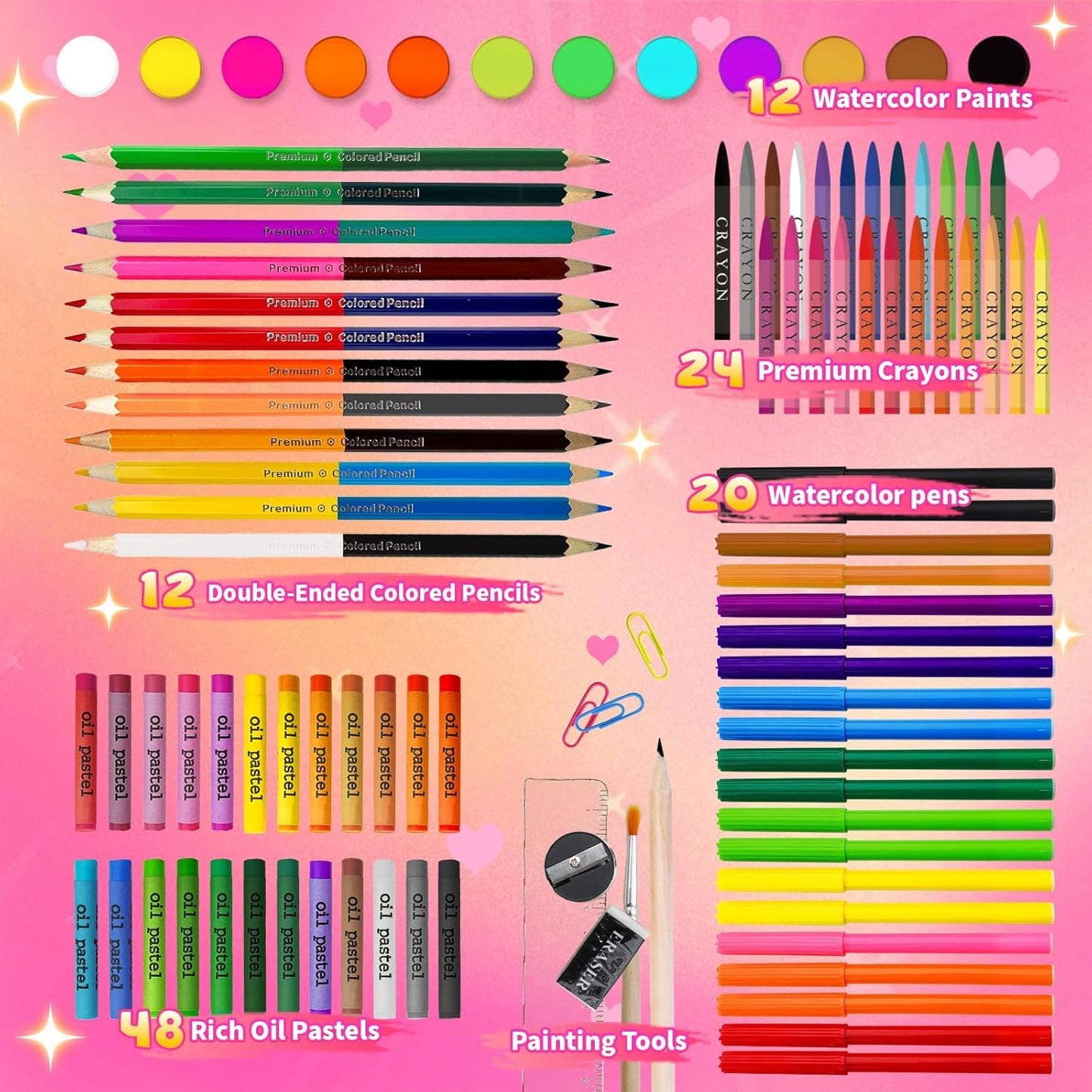 Okiki 184Pcs Princess Art Set for Girls, Drawing Coloring Kit Ages 5-12
