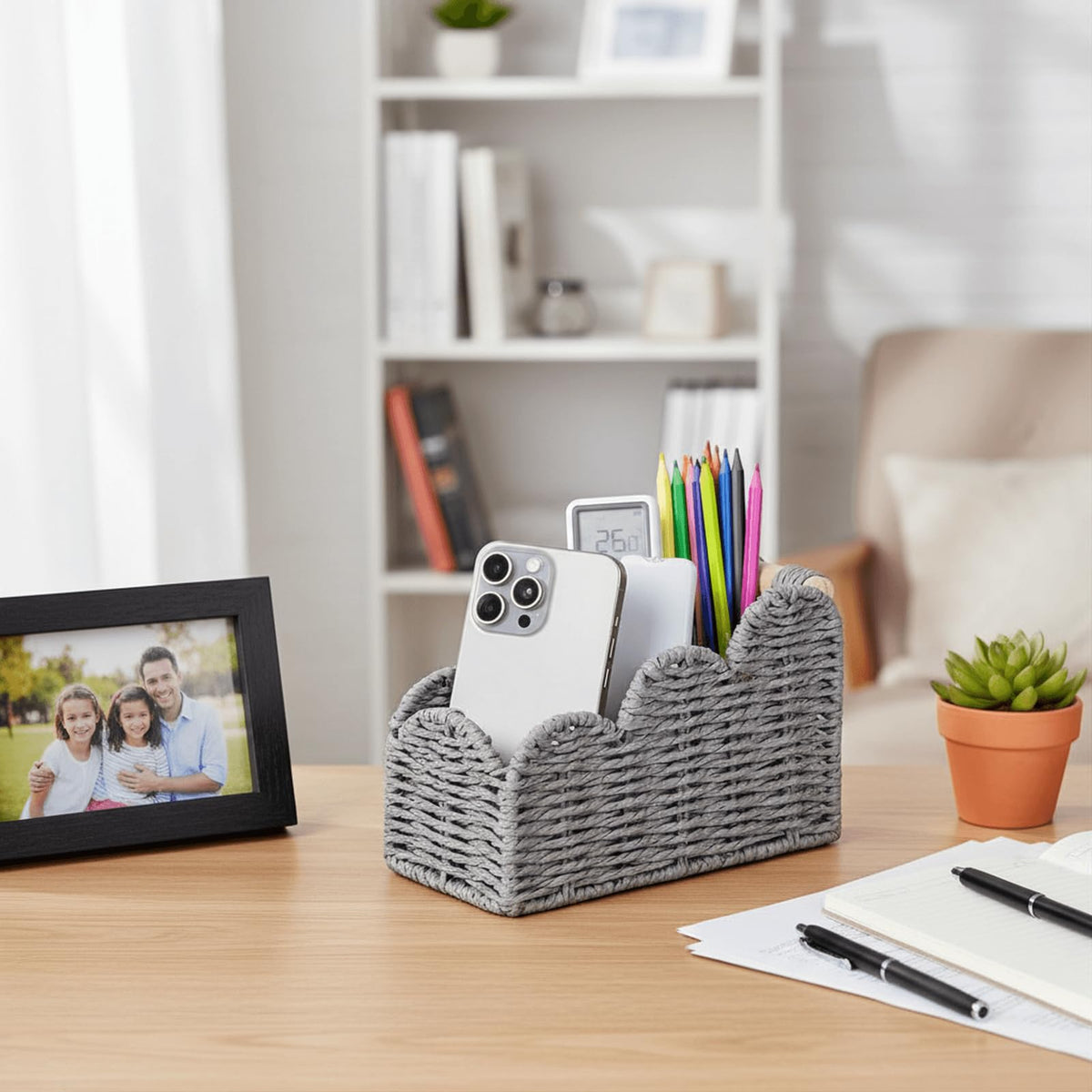 CubesLand Bedside Table Desk Organizer Caddy, Remote Pen&Pencil Holder Cup