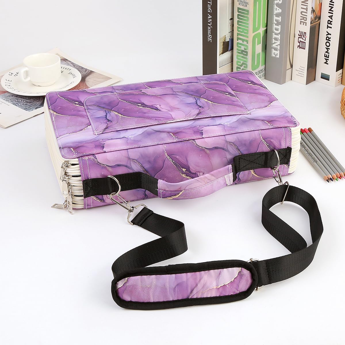 Lbxgap 480 Slots Pencil Case, 5-Layer Organizer with Shoulder Strap