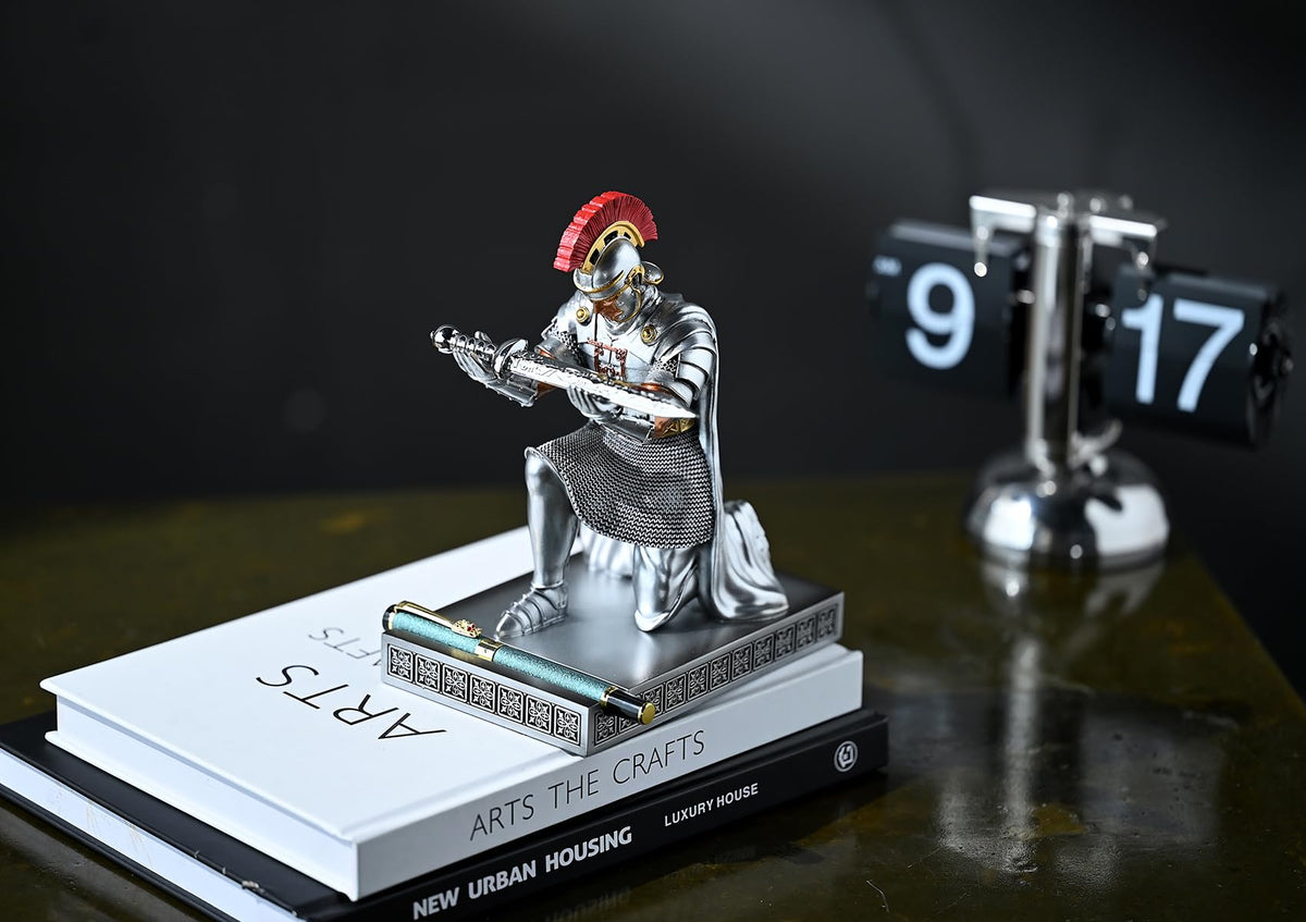 Roman Praetorian Prefect Warrior Knight Pen Holder Desk Ornament Silver
