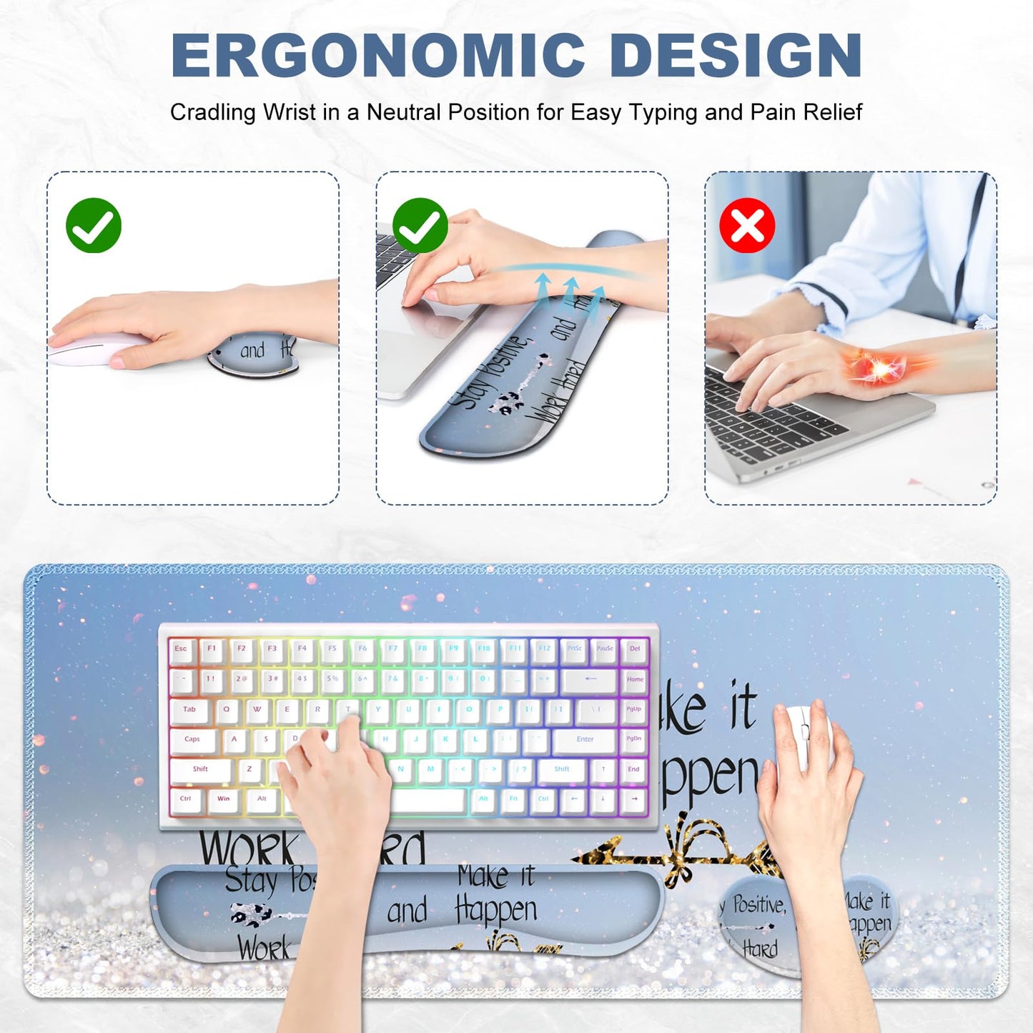 Lauspuck Desk Mat, Gaming Mouse Pad Wrist Rest Support Combo, XXL Large Mousepad + Keyboard Wrist