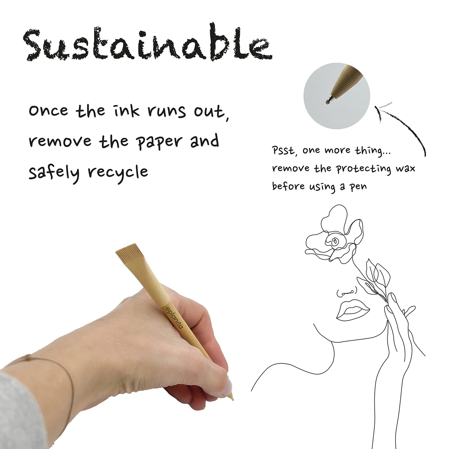 eplanita I’M PERFECT FOR SCRIBBLE – Eco Friendly Pens (Pack of 48), Black Ink Ballpoint Biros