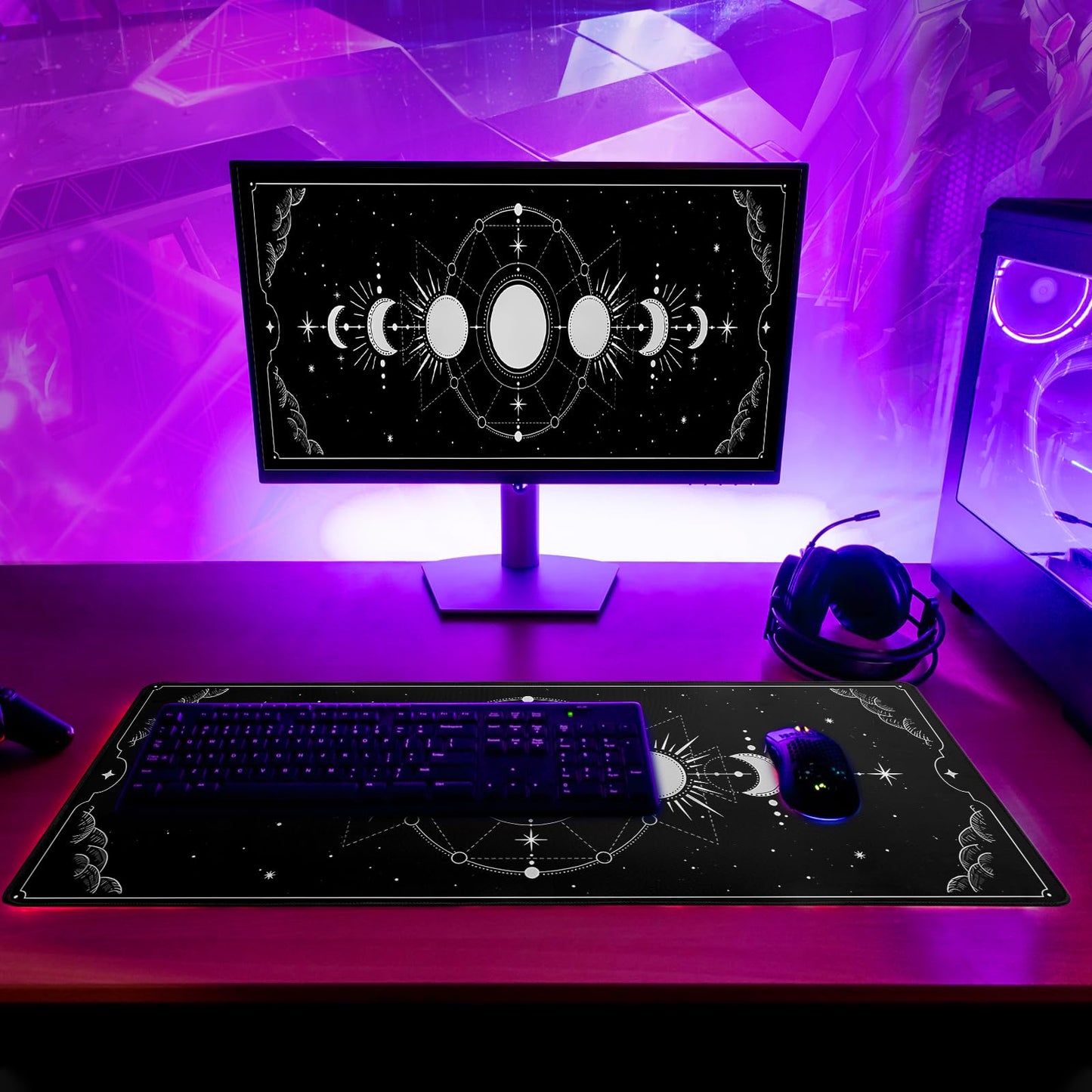 Sun Moon Gaming Mouse Pad Black Large Mouse Pad for Keyboard and Mousepad Desk Mat with 3mm