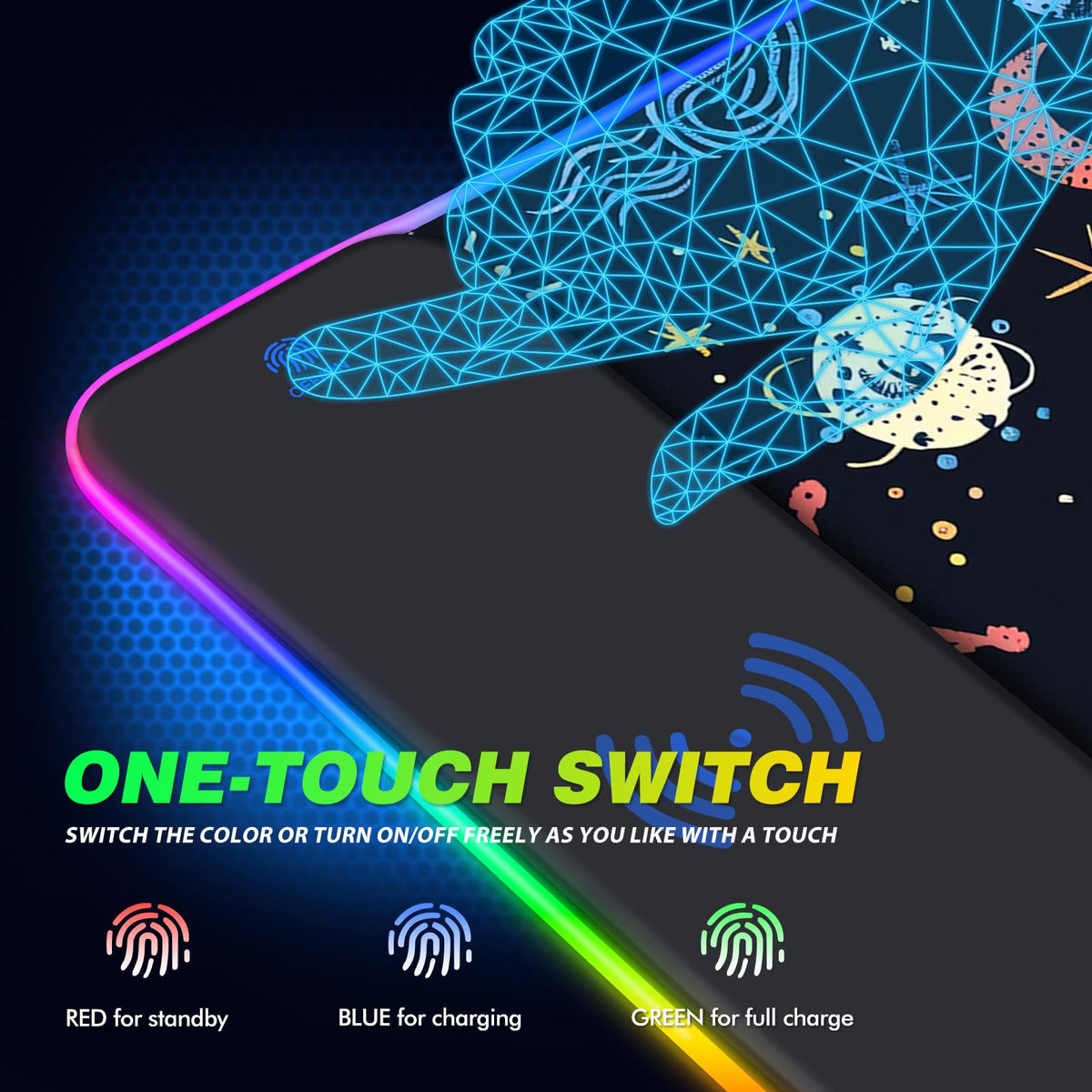 AIMSA RGB Gaming Mouse Pad with Wireless Charging, Large Keyboard Mouse Pad with 14 LED Light