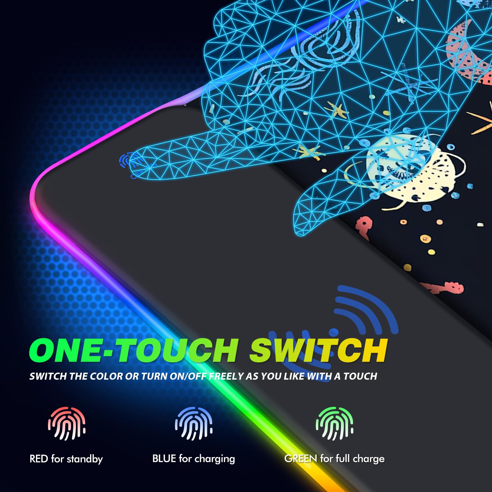 AIMSA RGB Gaming Mouse Pad with Wireless Charging, Large Keyboard Mouse Pad with 14 LED Light