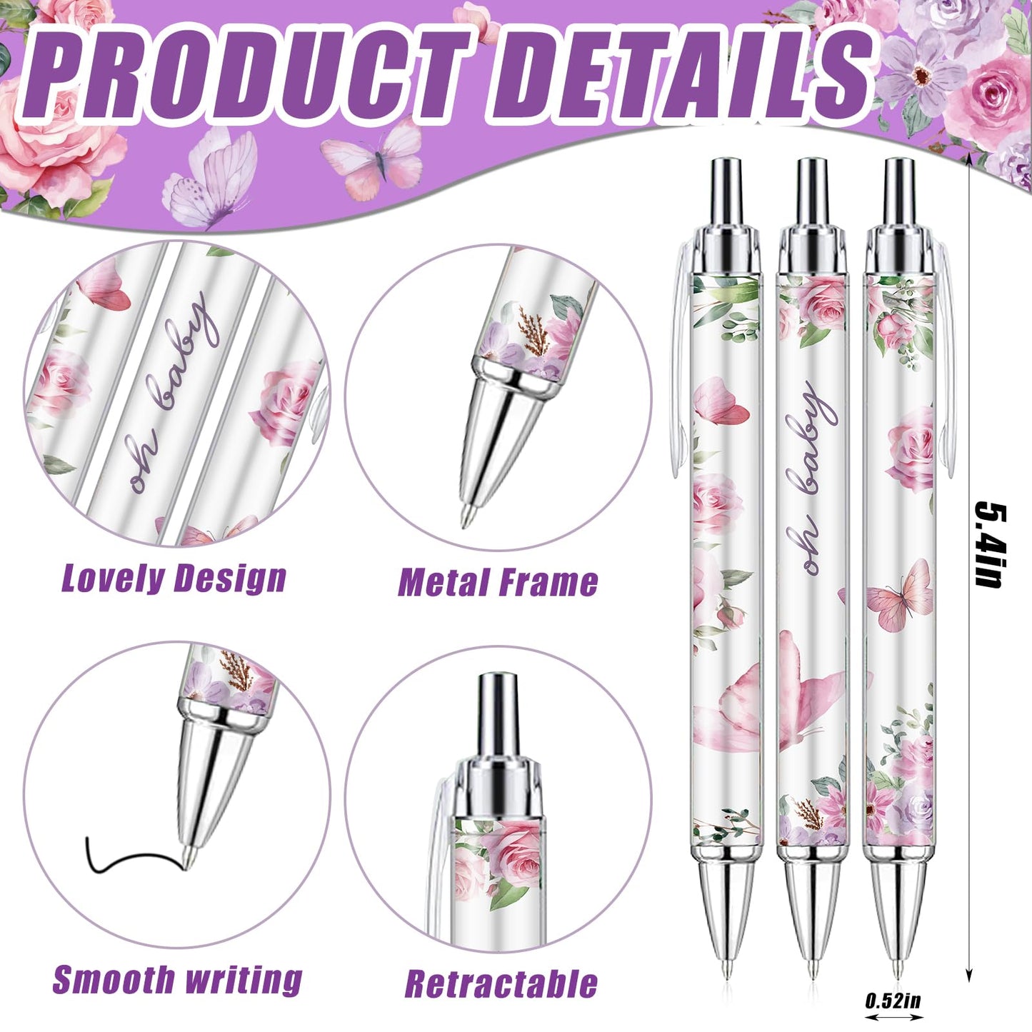 EYNDYN 145 Pieces Baby Shower Favors for Guest Butterfly Ballpoint Pens and Keychains Gifts for