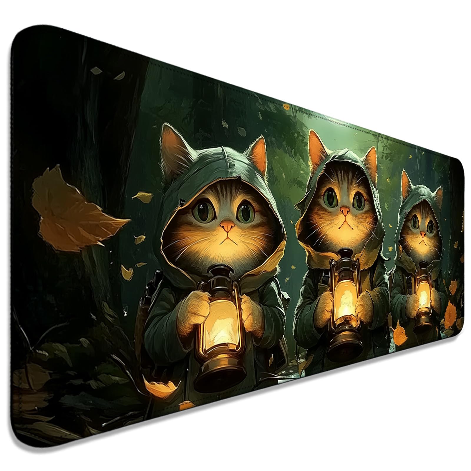 AYKDTFN Forest Cat Large Mouse Pad & Desk Mat for Gaming, Office & Home