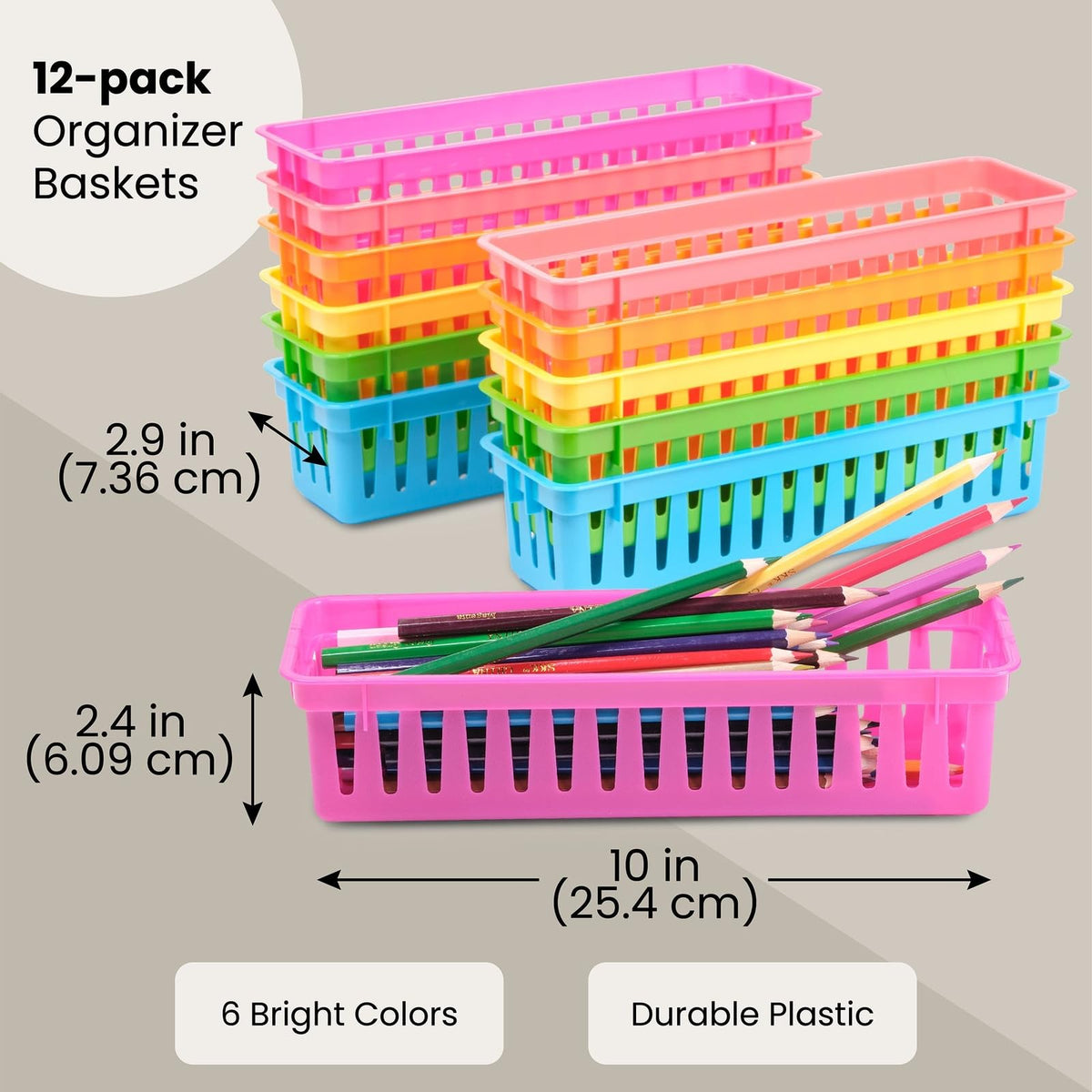 Juvale Plastic Pencil Holder for Classroom - 12-Pack, Multicolor, Slim Rectangular for Classroom
