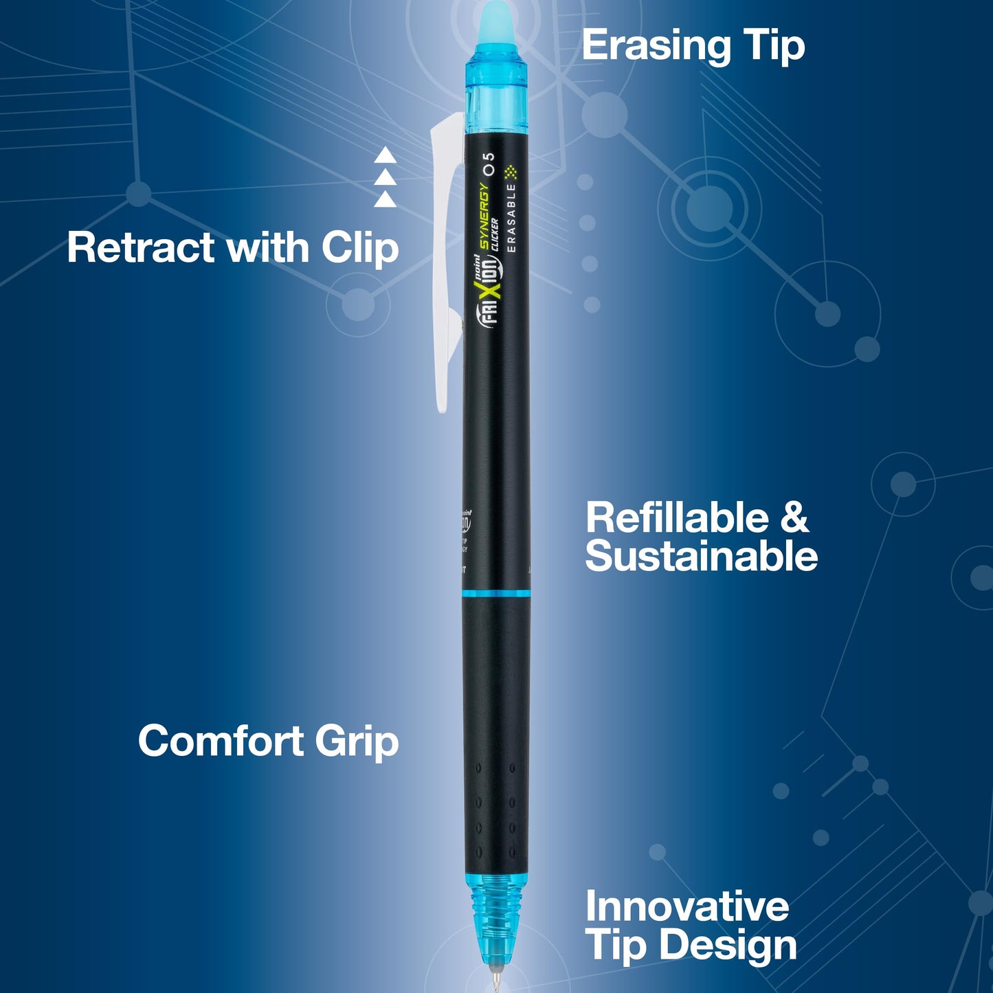 Pilot FriXion Synergy Clicker Erasable Gel Ink Pens, 0.5mm, Turquoise, 12pk