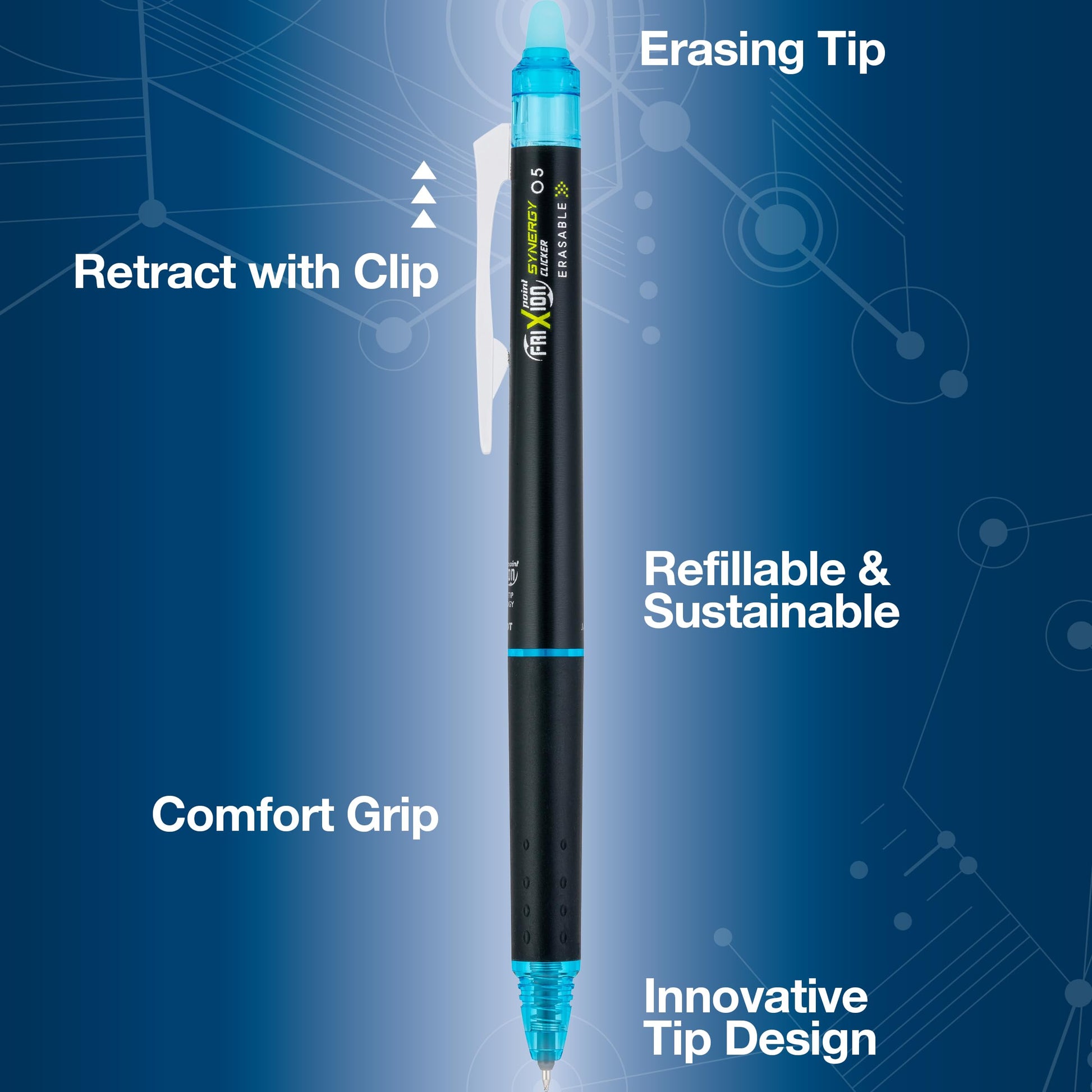 Pilot FriXion Synergy Clicker Erasable Gel Ink Pens, 0.5mm, Turquoise, 12pk