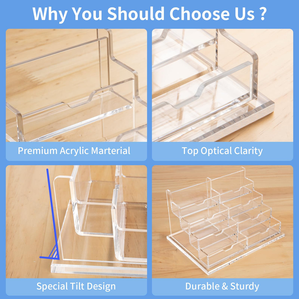NIUBEE Acrylic Business Card Holder Display Stand for Desk 4 Tier for Desk