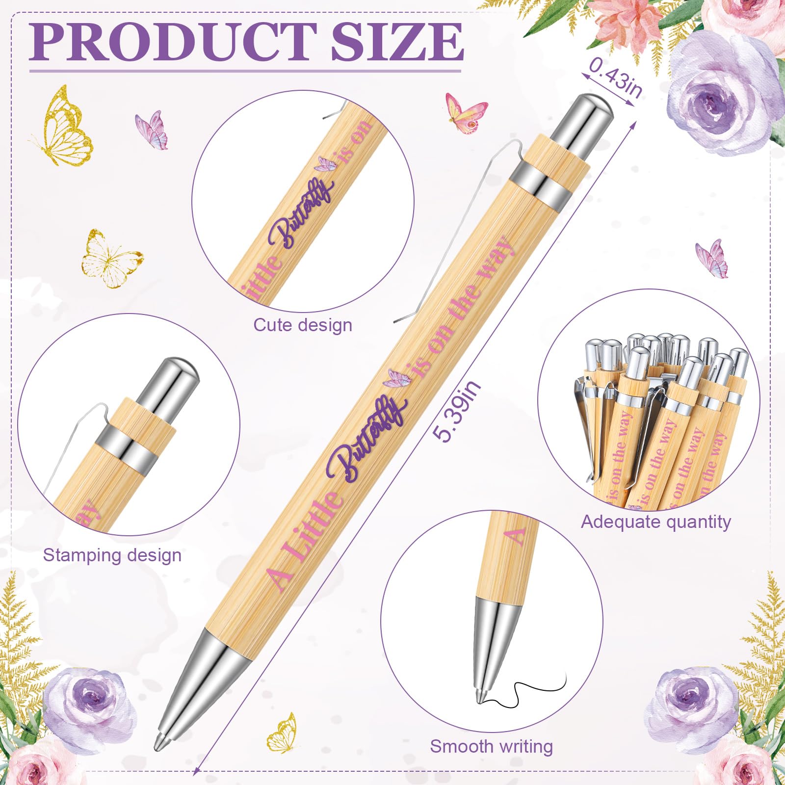 Gilprop 50 Set Baby Shower Favor for Guest Ballpoint Pen Bookmark Butterfly
