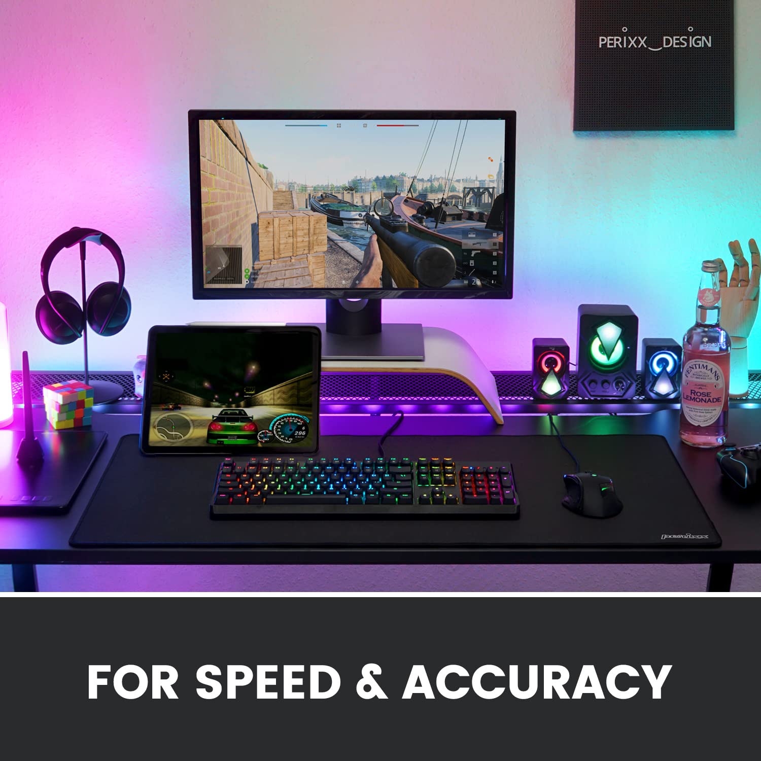 Perixx DX-1000XXL Waterproof Gaming Mouse Pad with Stitched Edge - Non-Slip Rubber Base Design for