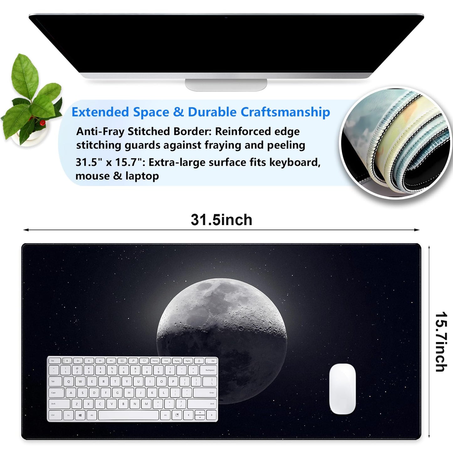 Black Moon Desk Mat, Astronomy XXL Large Gaming Mouse Pad 31.5x15.7 in