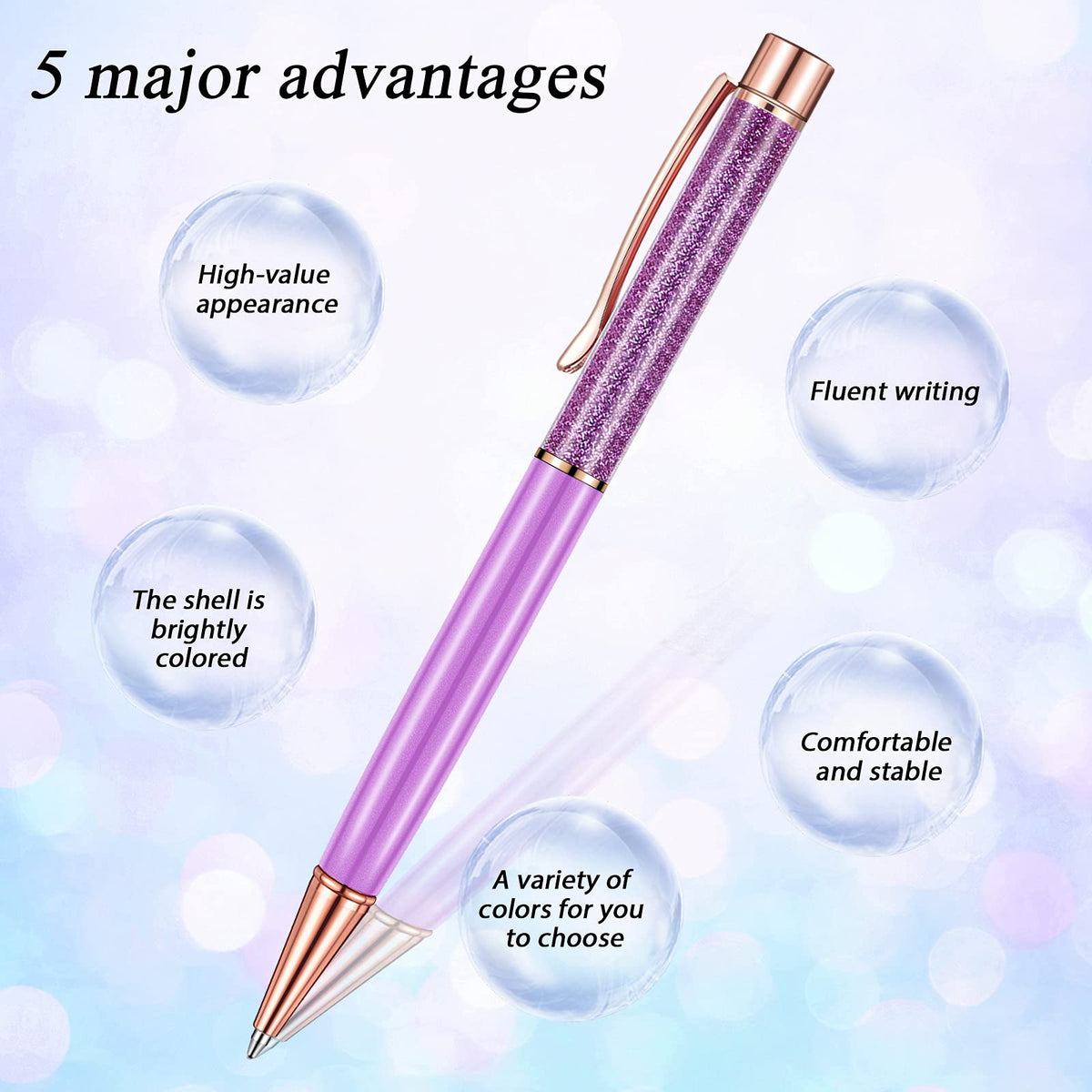 HESTYA 16 Pcs Glitter Crystal Ballpoint Pens Bulk for Women, Liquid Style