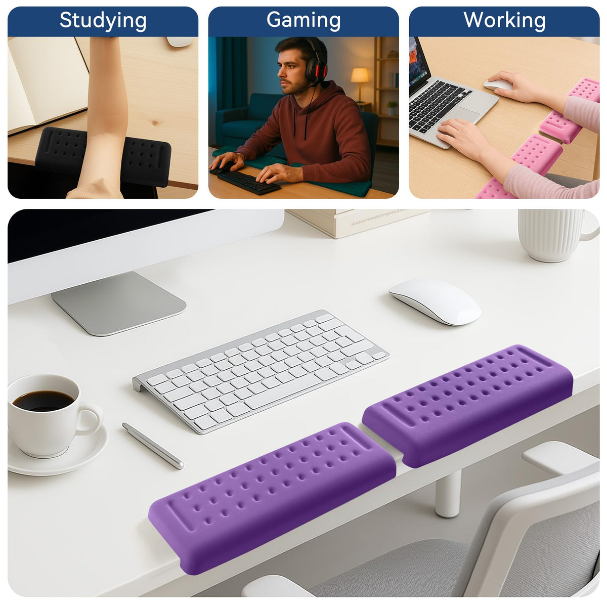 Sushret L-Shaped Desk Elbow Pad for Desk, 2-Pack Elbow Rest, Purple