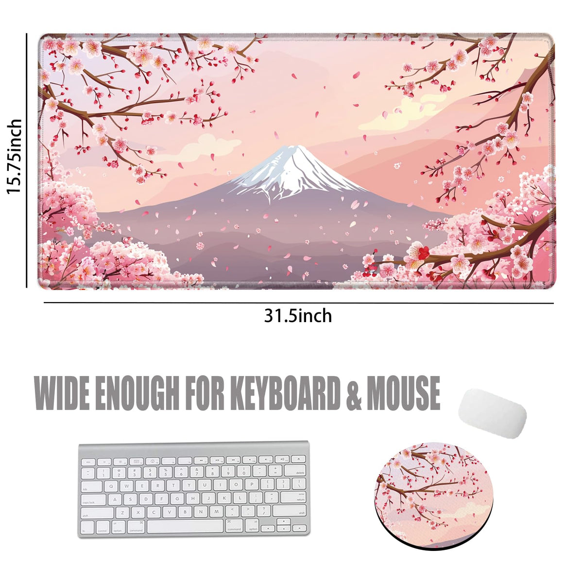 Gaming Mouse Pad Large Mousepad Cherry Blossom Desk Mat XXL Big Desk Pad 31.5x15.75 Rubber Base