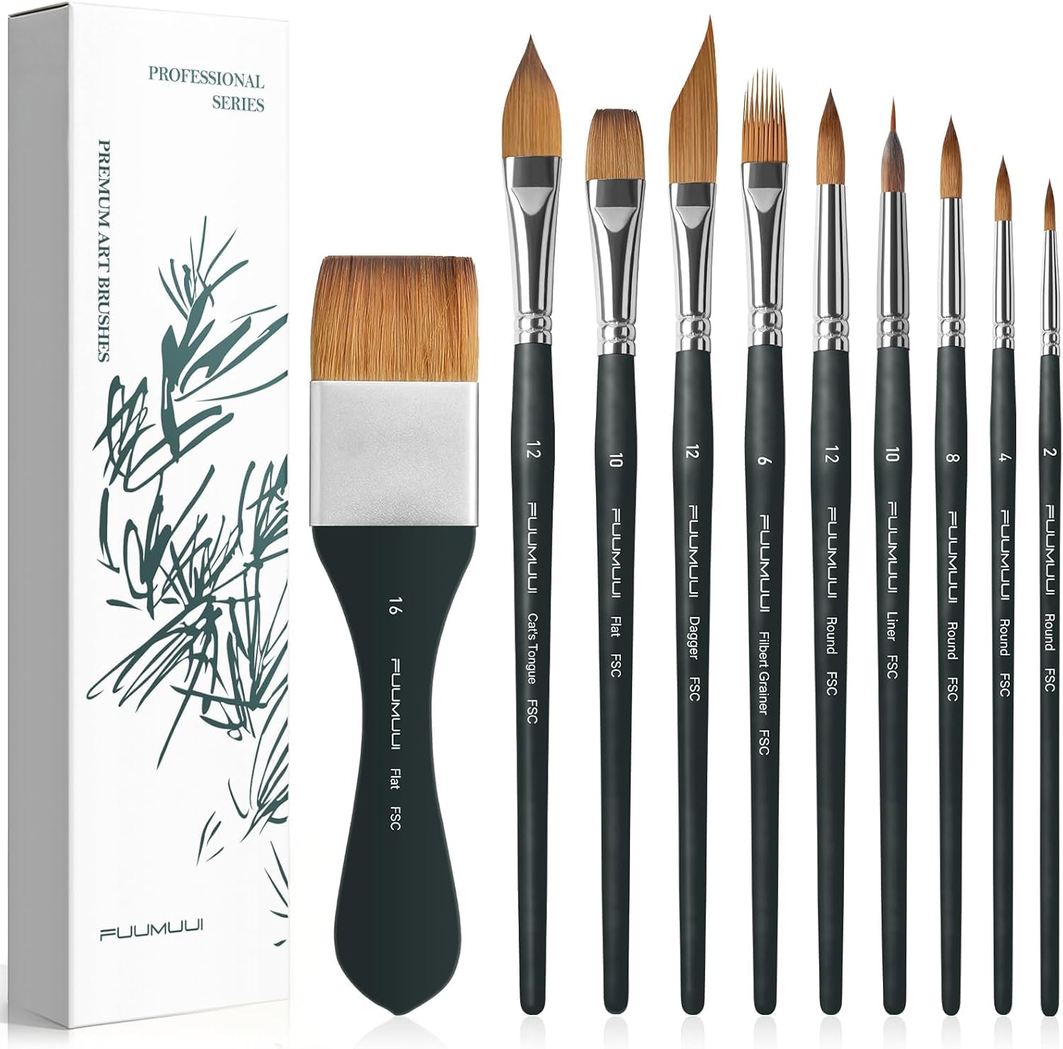 Fuumuui Watercolor Brushes, 10Pcs Professional Watercolor Paint Brush Set, Soft Synthetic Hair