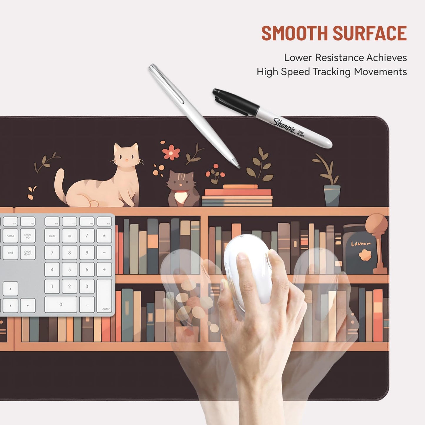 Stanoha Cute Desk Mat for Keyboard Desktop Extra Large Mouse Pad, Cat Book