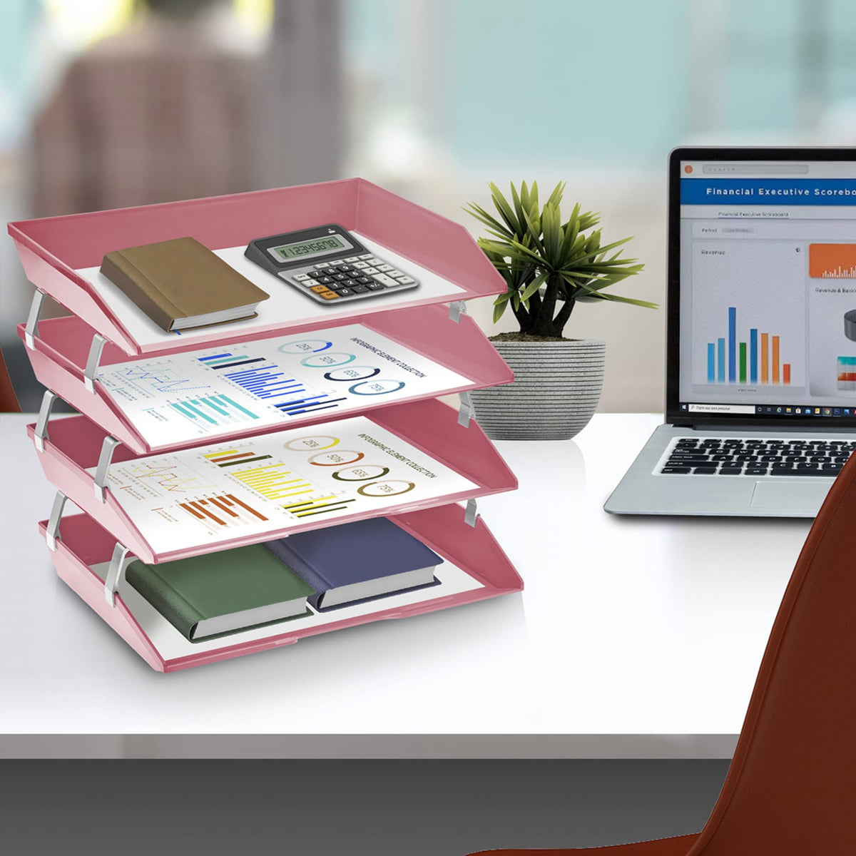 Acrimet Facility 4 Tier Letter Tray, Side Load, Letter Size/A4, Desktop File Organizer, Plastic
