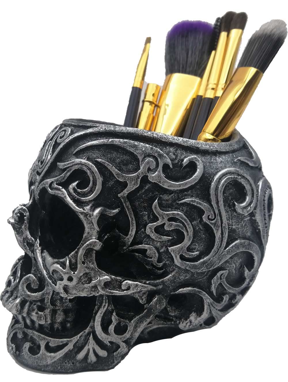 CUZOKOLA Gothic Skull Decor Makeup Brush Holder Vanity Decor with Strong Resin,Pen Holder for Home