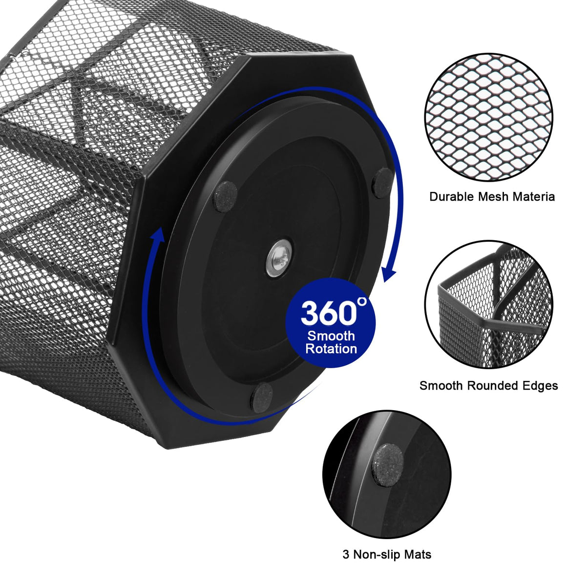 Comix Mesh 360° Rotating Pen Holder, Desk Organizer for Home Office, Black