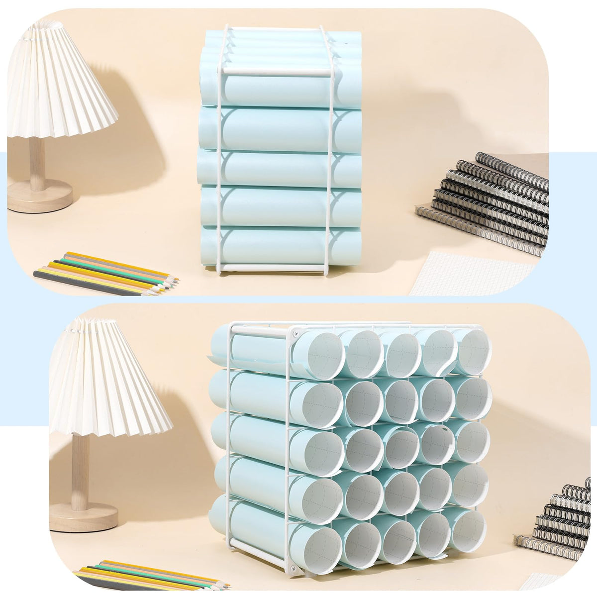 volepet Vinyl Storage Rack 25-Holes Metal Vinyl Roll Holder White Craft Storage Organizer for Craft
