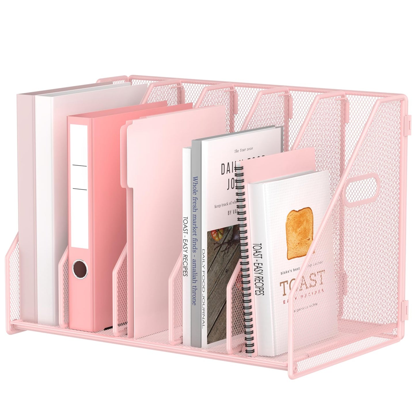 MINDEPOT Desk File Organizer Folder Holder with 5 Vertical for Office, Pink