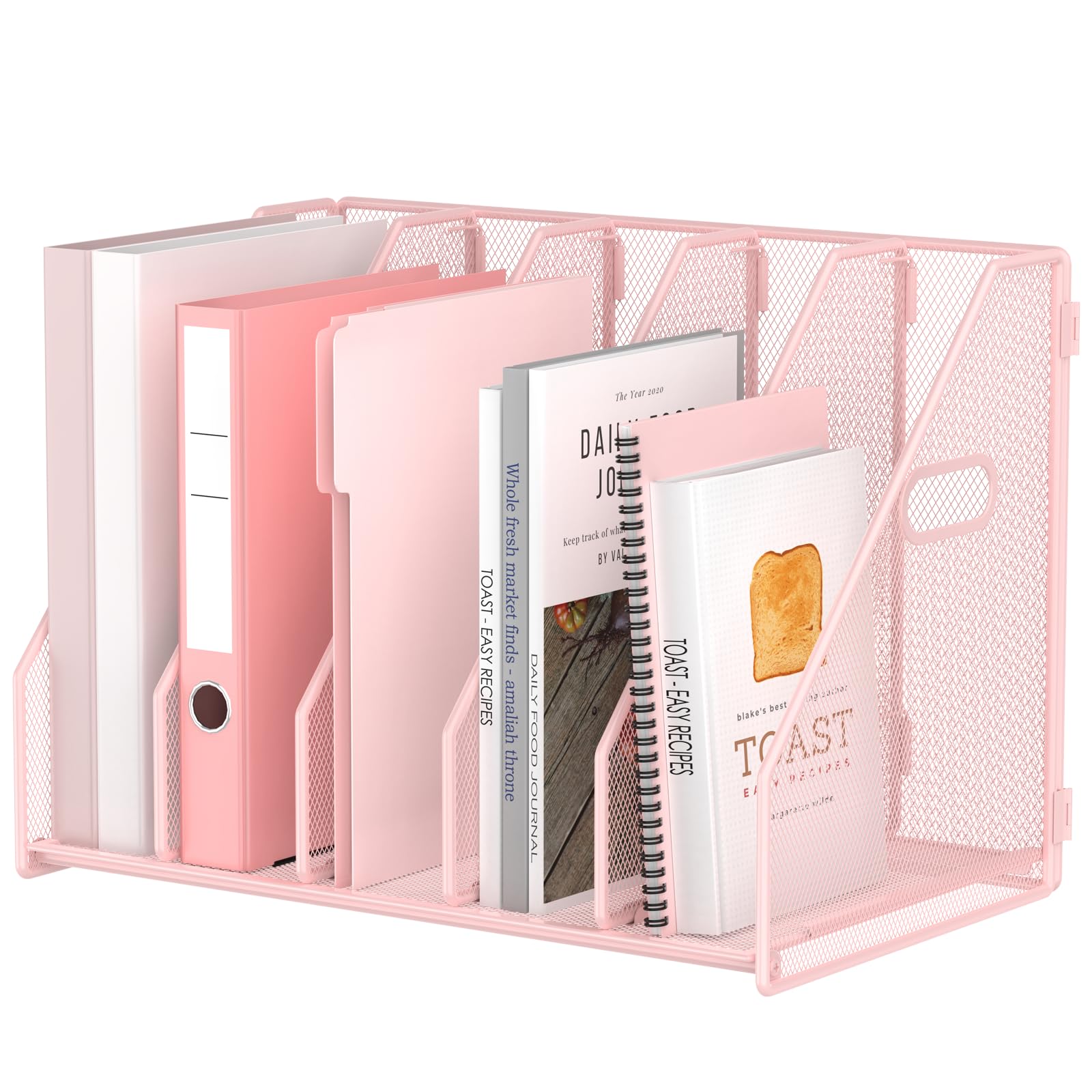 MINDEPOT Desk File Organizer Folder Holder with 5 Vertical for Office, Pink