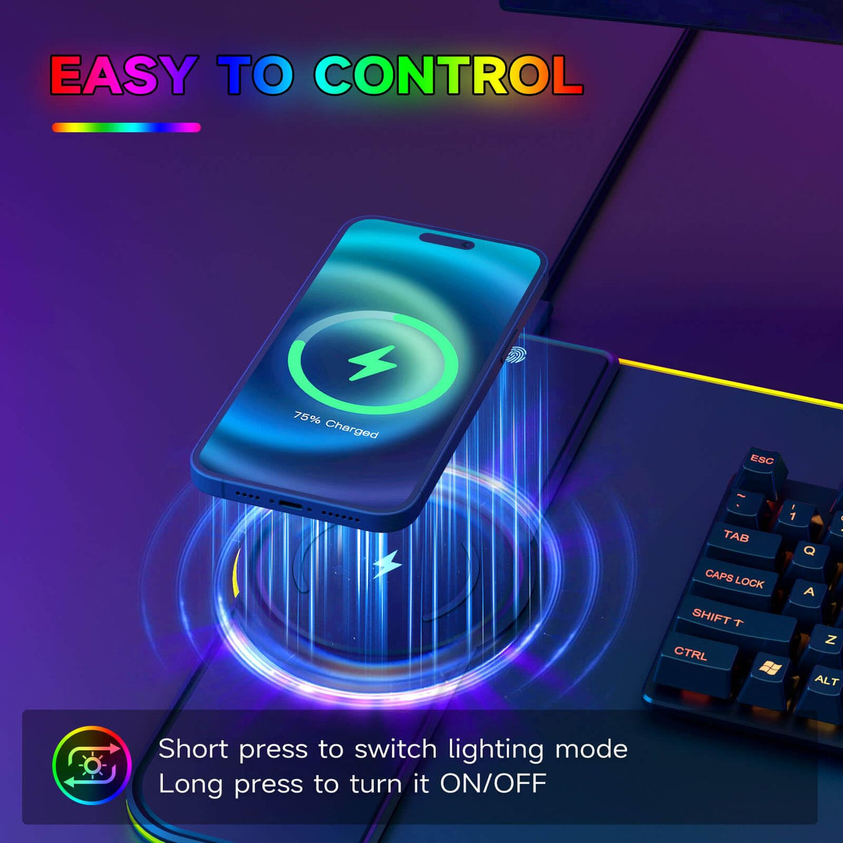 Charging RGB Gaming Mouse Pad - Wireless 15W Mousepad LED Extra Large Mouse Mat 80 * 30cm, 10 Light